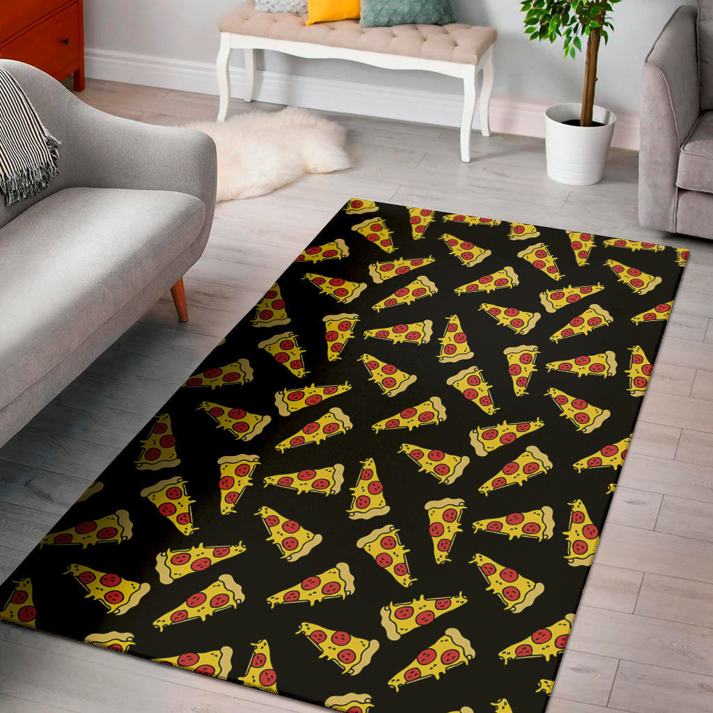 Black Pizza Pattern Print Area Rug