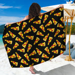 Black Pizza Pattern Print Beach Sarong Wrap