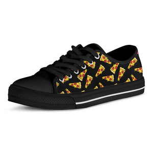 Black Pizza Pattern Print Black Low Top Shoes