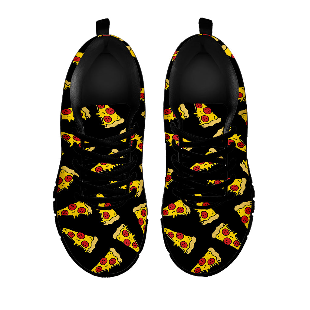 Black Pizza Pattern Print Black Sneakers