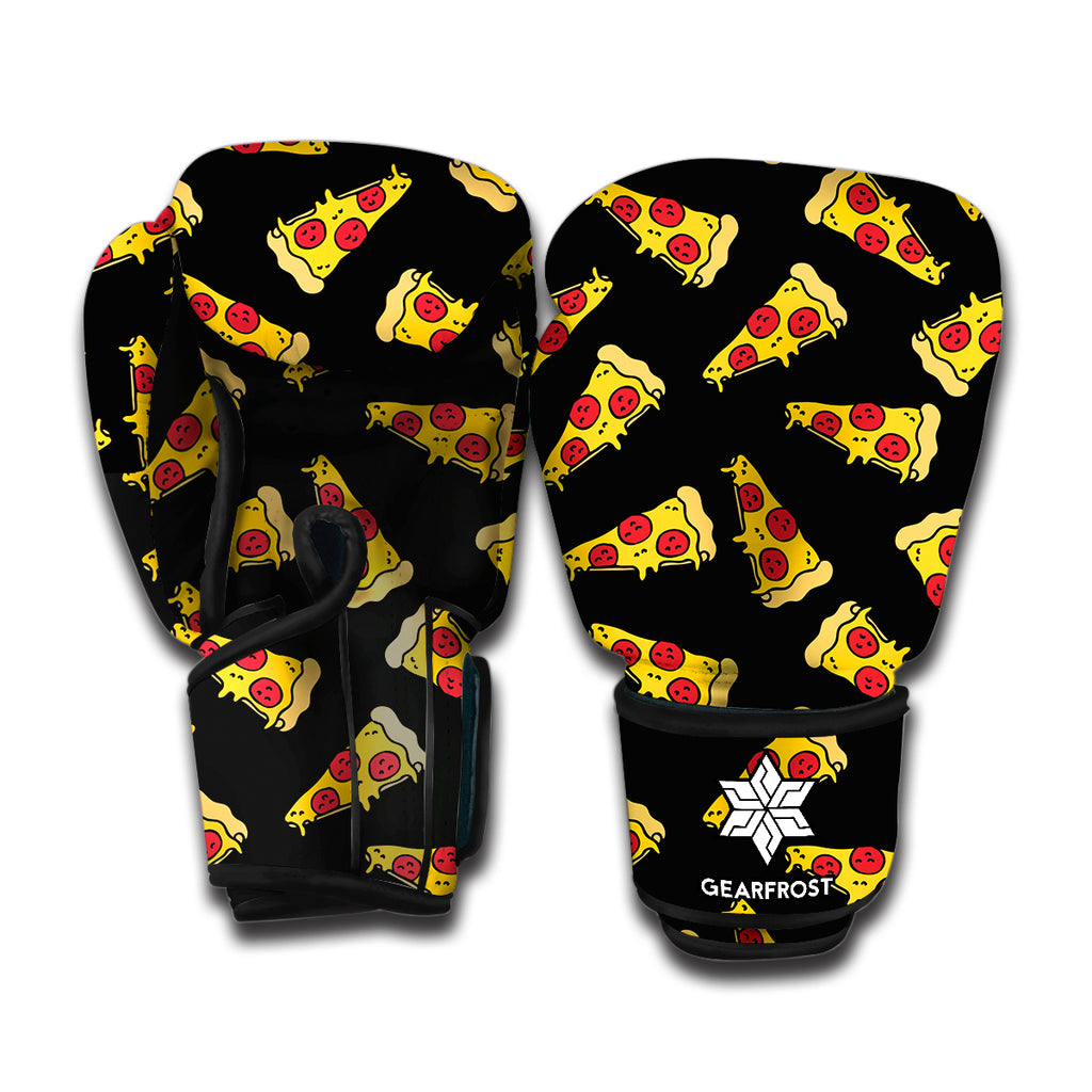 Black Pizza Pattern Print Boxing Gloves