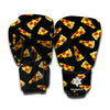 Black Pizza Pattern Print Boxing Gloves