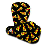 Black Pizza Pattern Print Boxing Gloves