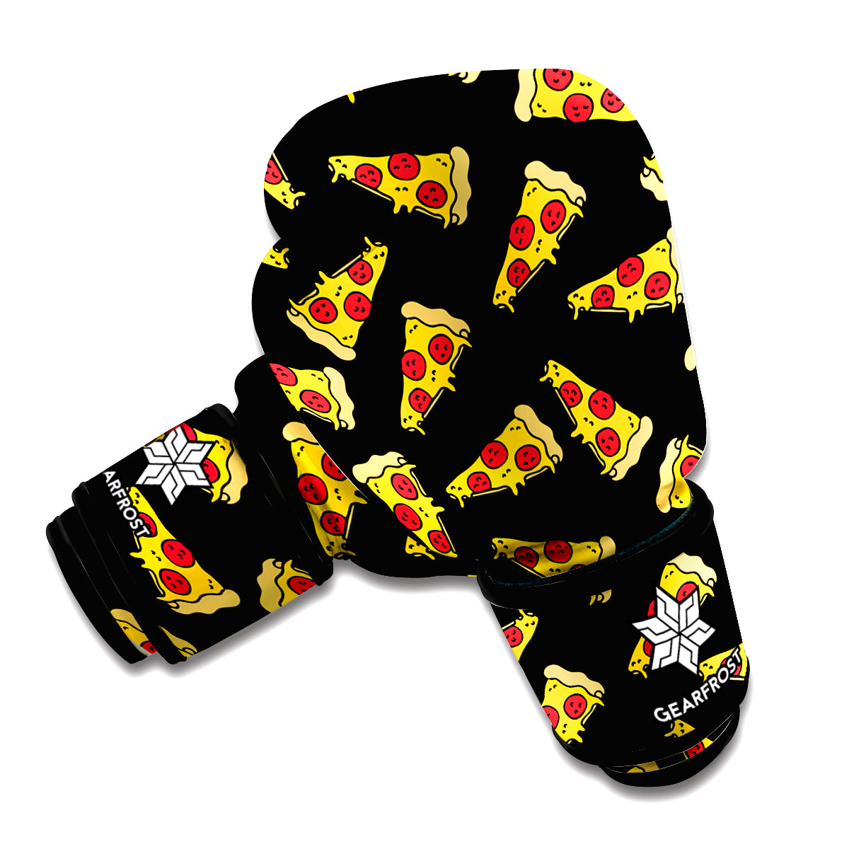 Black Pizza Pattern Print Boxing Gloves