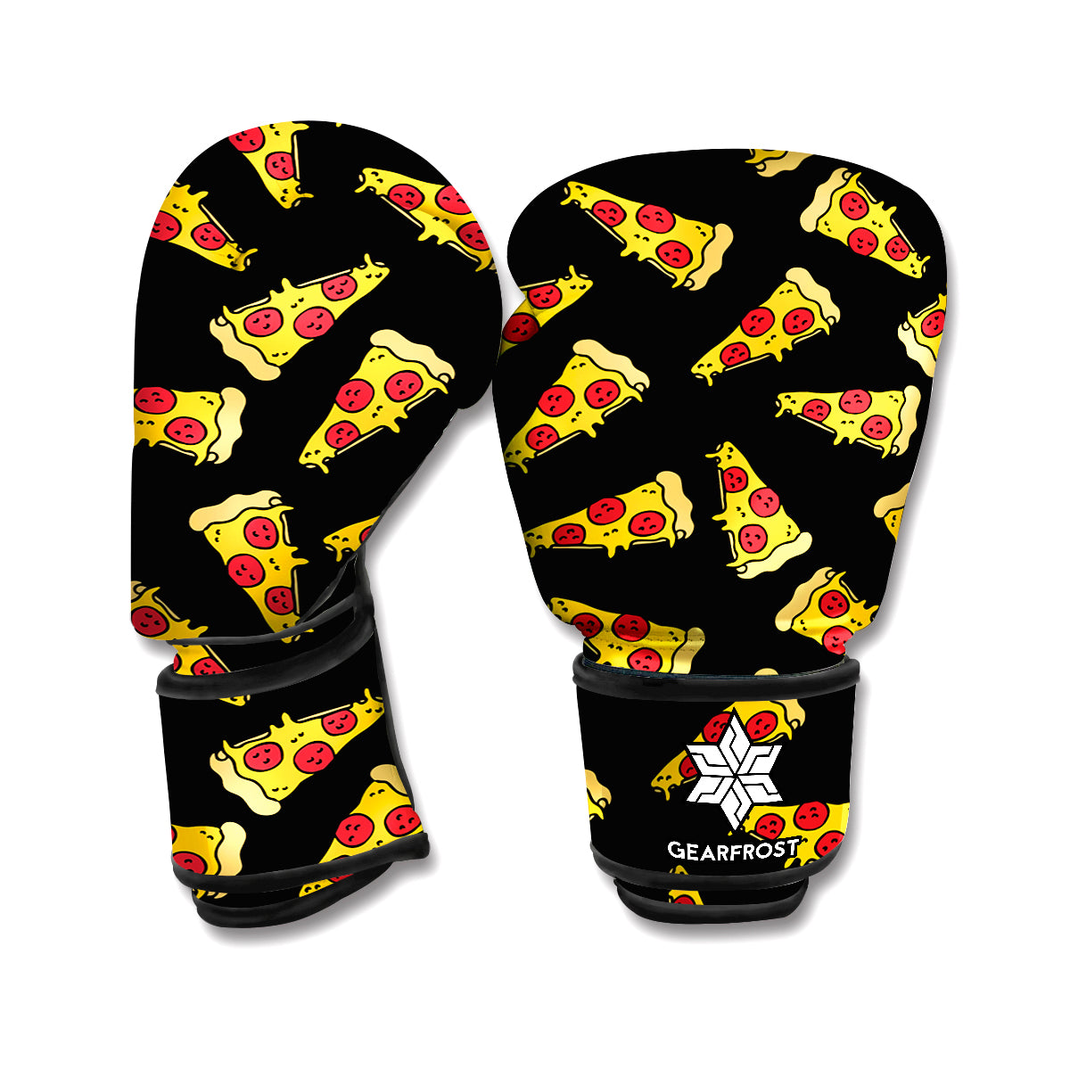 Black Pizza Pattern Print Boxing Gloves