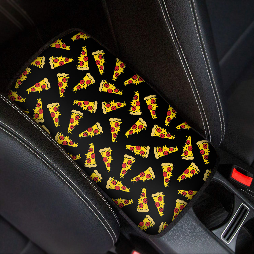 Black Pizza Pattern Print Car Center Console Cover