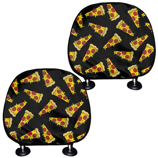 Black Pizza Pattern Print Car Headrest Covers