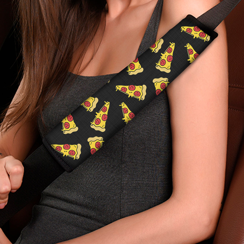Black Pizza Pattern Print Car Seat Belt Covers