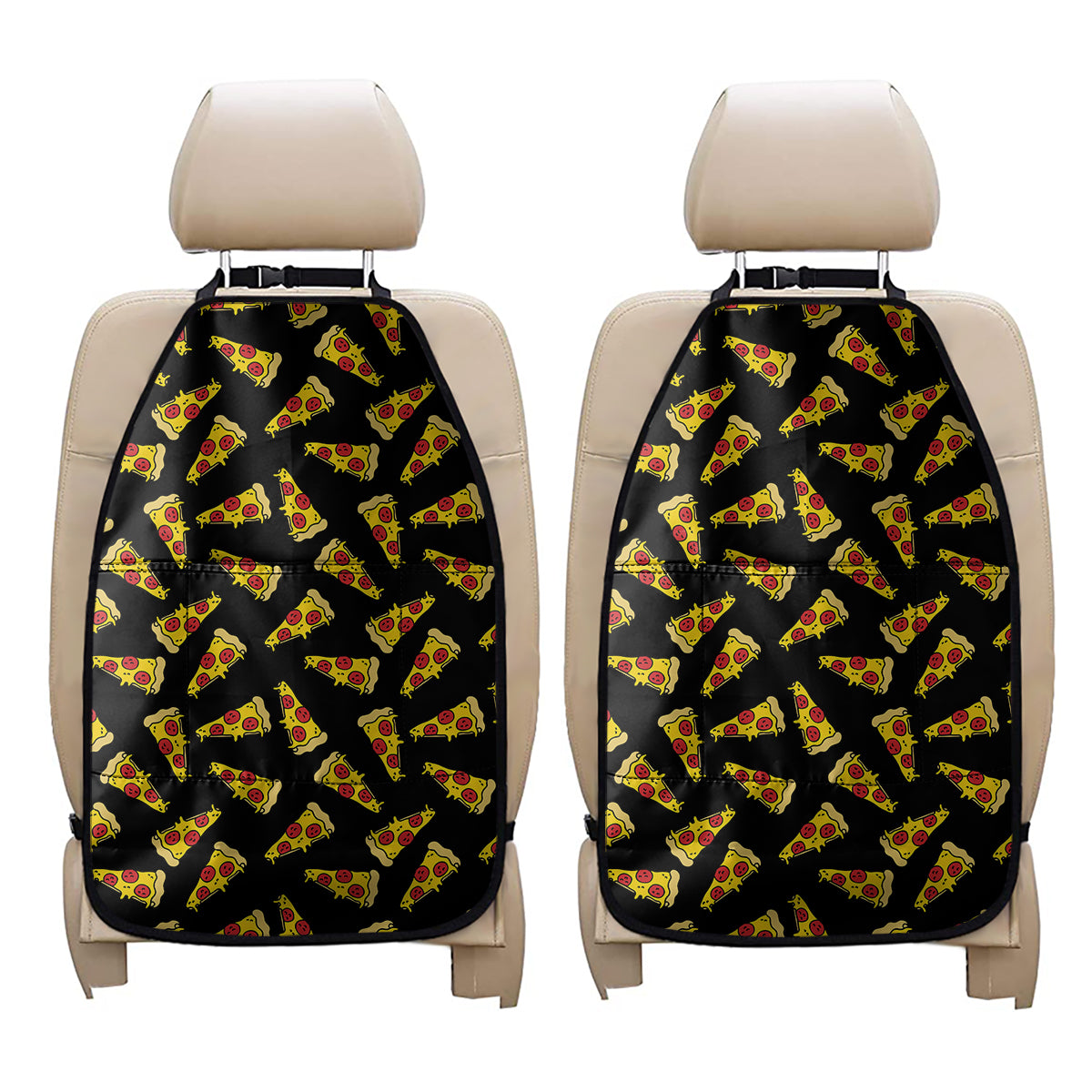 Black Pizza Pattern Print Car Seat Organizers