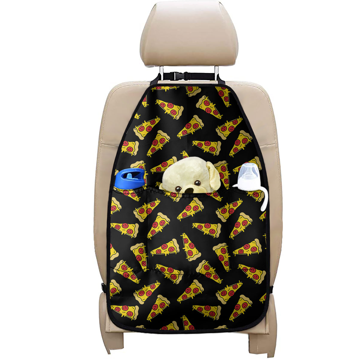 Black Pizza Pattern Print Car Seat Organizers