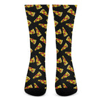 Black Pizza Pattern Print Crew Socks