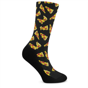 Black Pizza Pattern Print Crew Socks