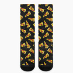 Black Pizza Pattern Print Crew Socks