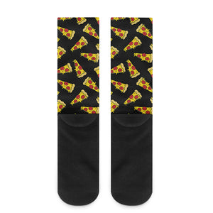 Black Pizza Pattern Print Crew Socks