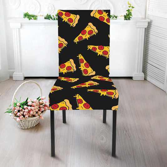 Black Pizza Pattern Print Dining Chair Slipcover