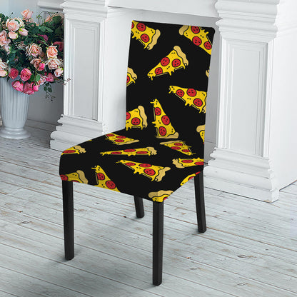 Black Pizza Pattern Print Dining Chair Slipcover