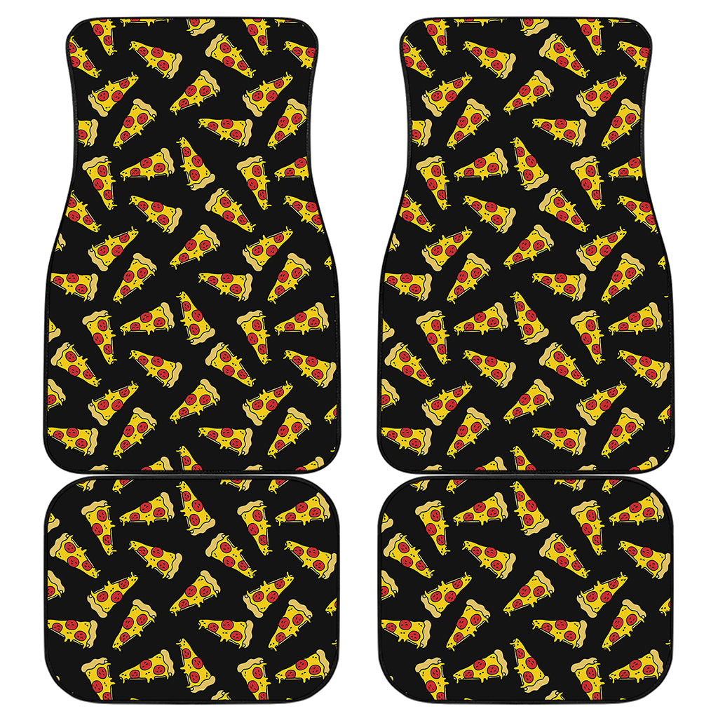 Black Pizza Pattern Print Front and Back Car Floor Mats