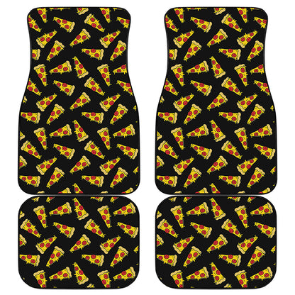 Black Pizza Pattern Print Front and Back Car Floor Mats