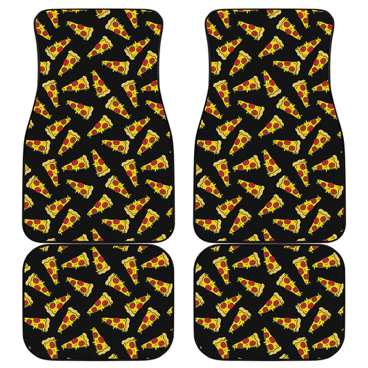 Black Pizza Pattern Print Front and Back Car Floor Mats