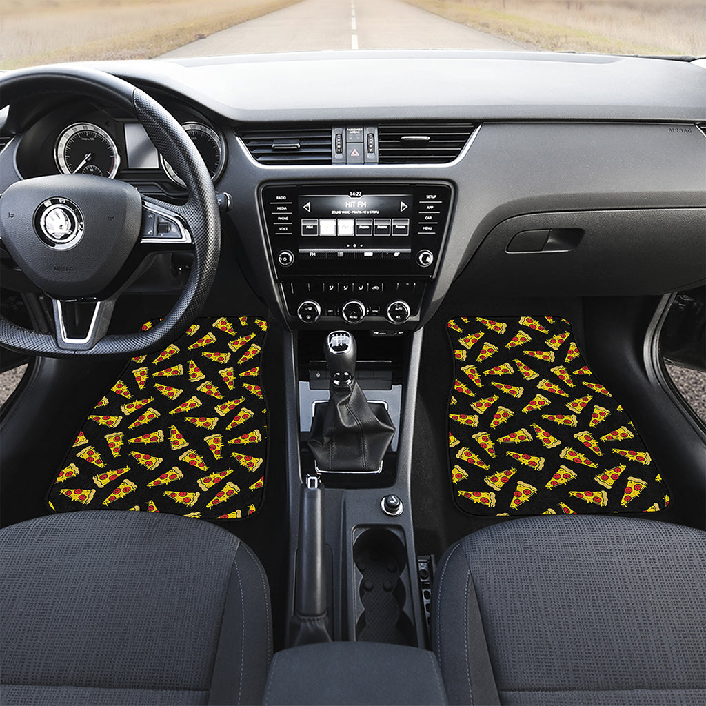 Black Pizza Pattern Print Front and Back Car Floor Mats