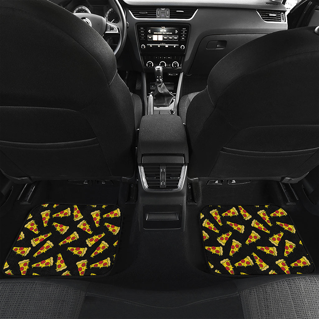 Black Pizza Pattern Print Front and Back Car Floor Mats