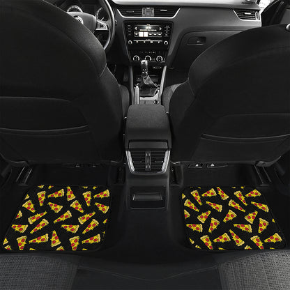 Black Pizza Pattern Print Front and Back Car Floor Mats