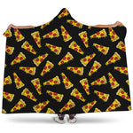 Black Pizza Pattern Print Hooded Blanket