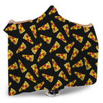 Black Pizza Pattern Print Hooded Blanket