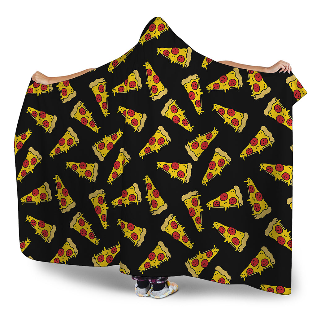 Black Pizza Pattern Print Hooded Blanket