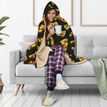Black Pizza Pattern Print Hooded Blanket