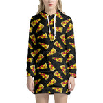 Black Pizza Pattern Print Hoodie Dress