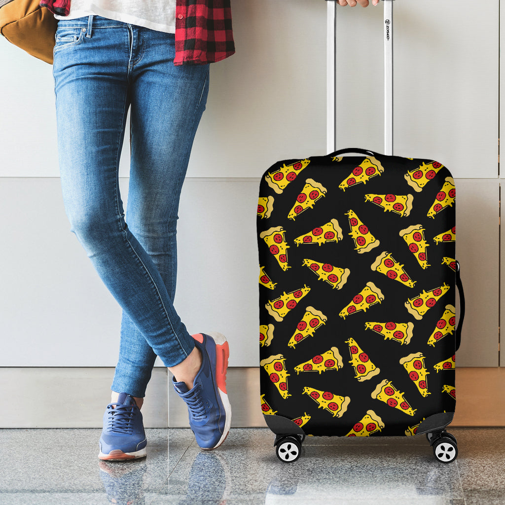 Black Pizza Pattern Print Luggage Cover