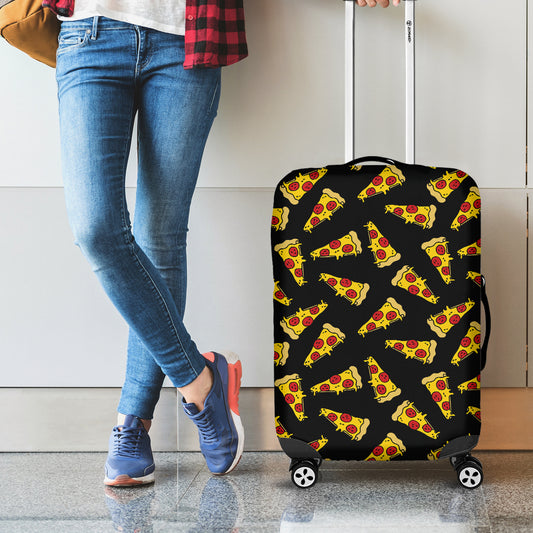 Black Pizza Pattern Print Luggage Cover