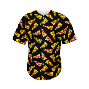 Black Pizza Pattern Print Men's Baseball Jersey