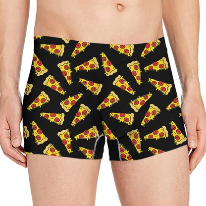Black Pizza Pattern Print Men's Boxer Briefs