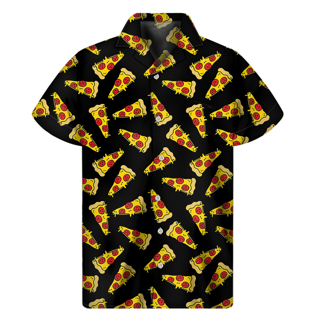 Black Pizza Pattern Print Men's Short Sleeve Shirt