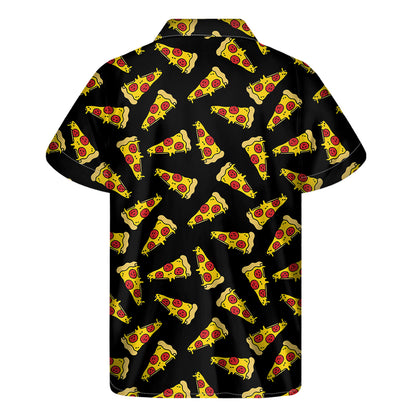 Black Pizza Pattern Print Men's Short Sleeve Shirt