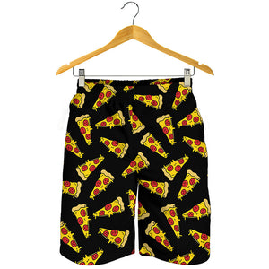 Black Pizza Pattern Print Men's Shorts