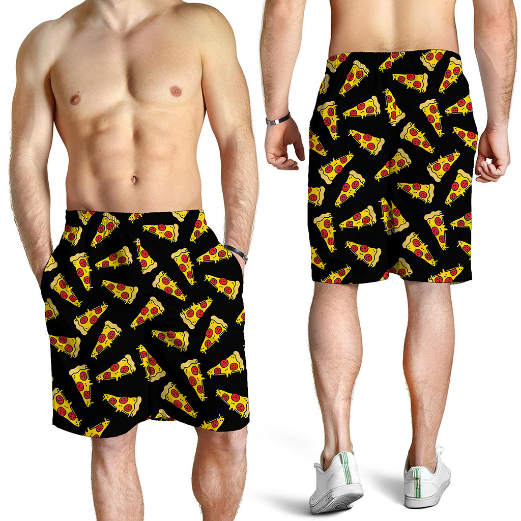 Black Pizza Pattern Print Men's Shorts