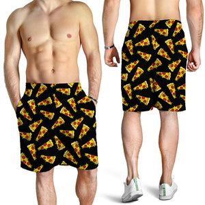 Black Pizza Pattern Print Men's Shorts