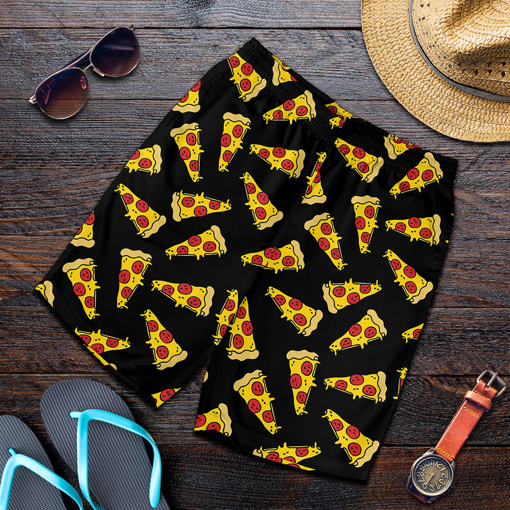 Black Pizza Pattern Print Men's Shorts