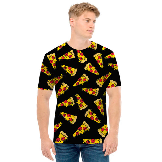 Black Pizza Pattern Print Men's T-Shirt