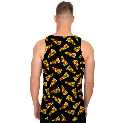 Black Pizza Pattern Print Men's Tank Top