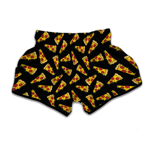 Black Pizza Pattern Print Muay Thai Boxing Shorts