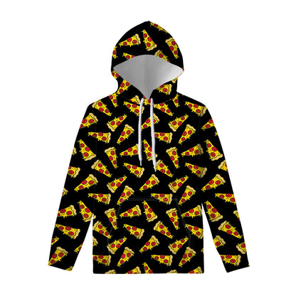 Black Pizza Pattern Print Pullover Hoodie