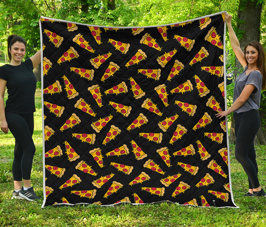 Black Pizza Pattern Print Quilt