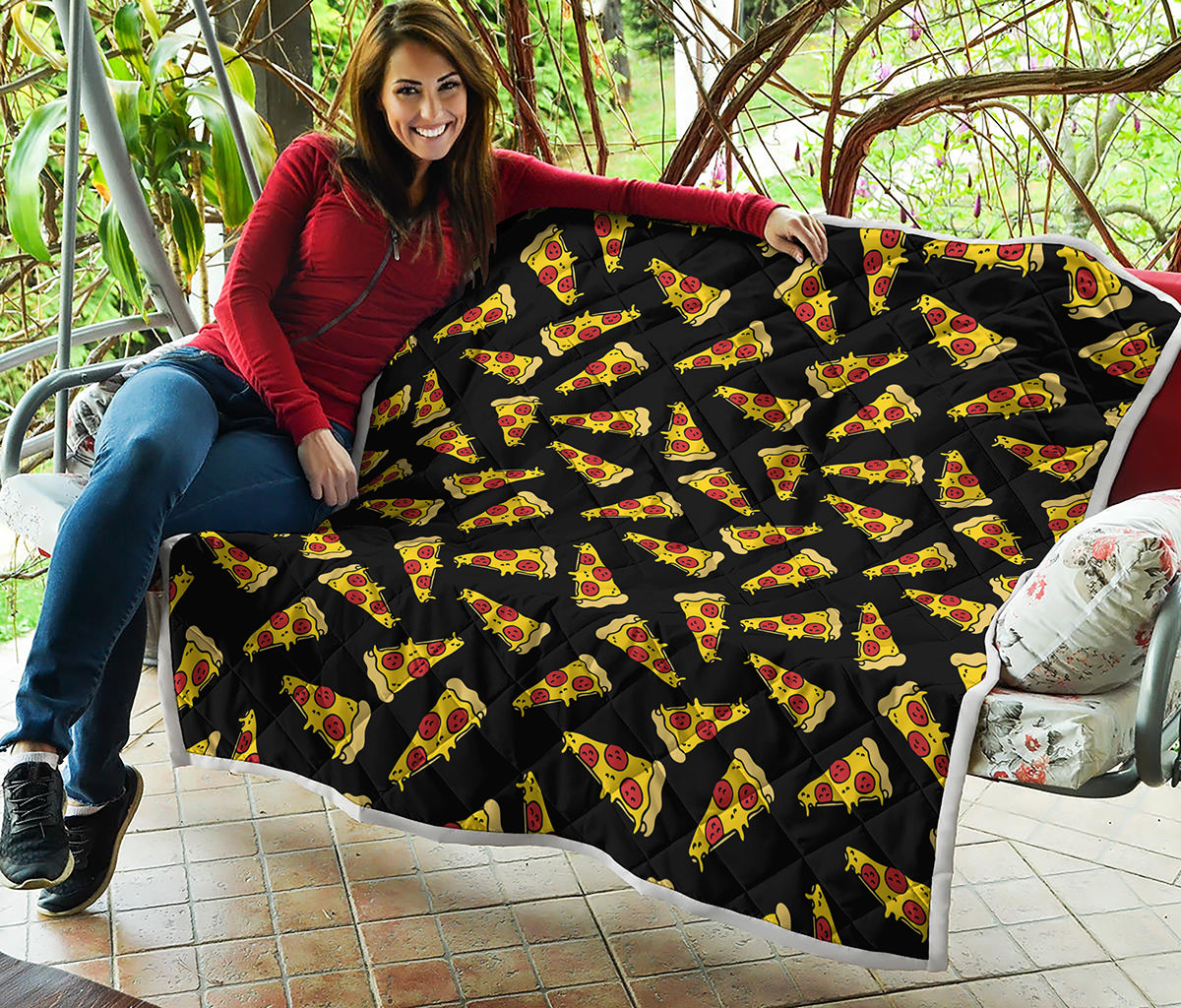 Black Pizza Pattern Print Quilt