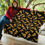 Black Pizza Pattern Print Quilt