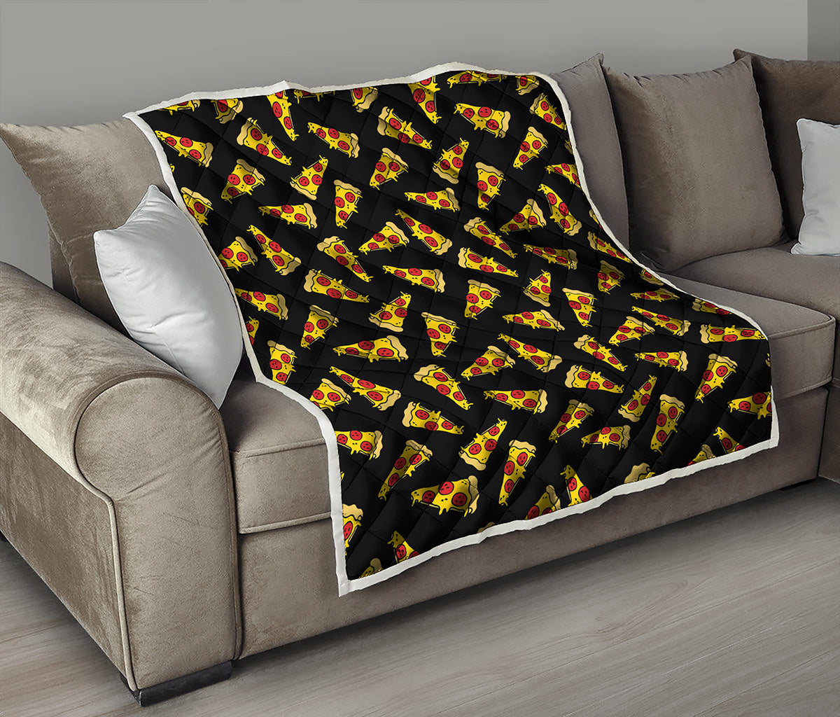 Black Pizza Pattern Print Quilt