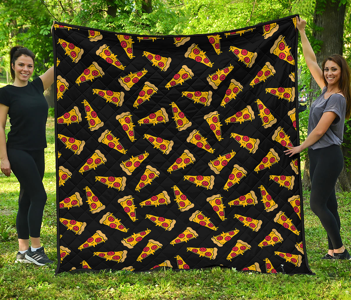 Black Pizza Pattern Print Quilt
